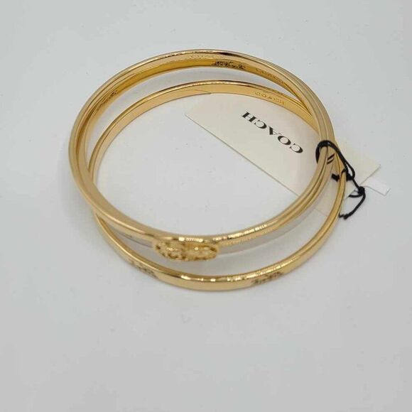 Coach Three Bangle Gold Tone White Enamel Set NWT!  NEW! - Picture 5 of 10